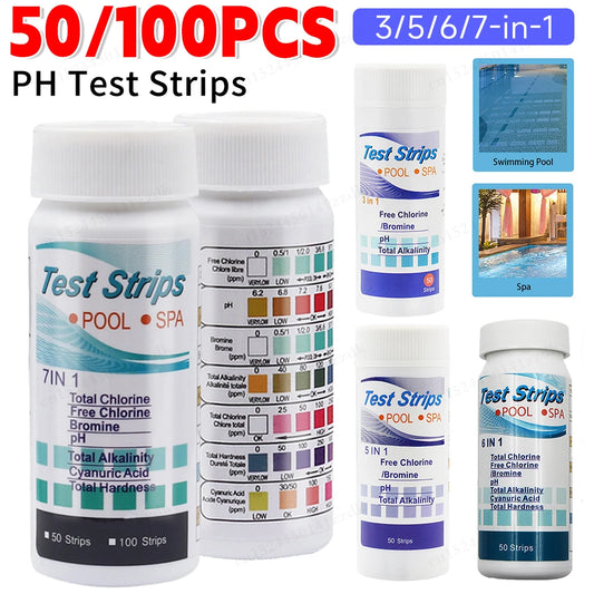 50/100pcs 3/5/6/7 in 1 Swimming Pool PH Test Strips SPA Swimming Pool Water Tester Paper Hardness Tool for Chlorine Bromine Beauty World Shop