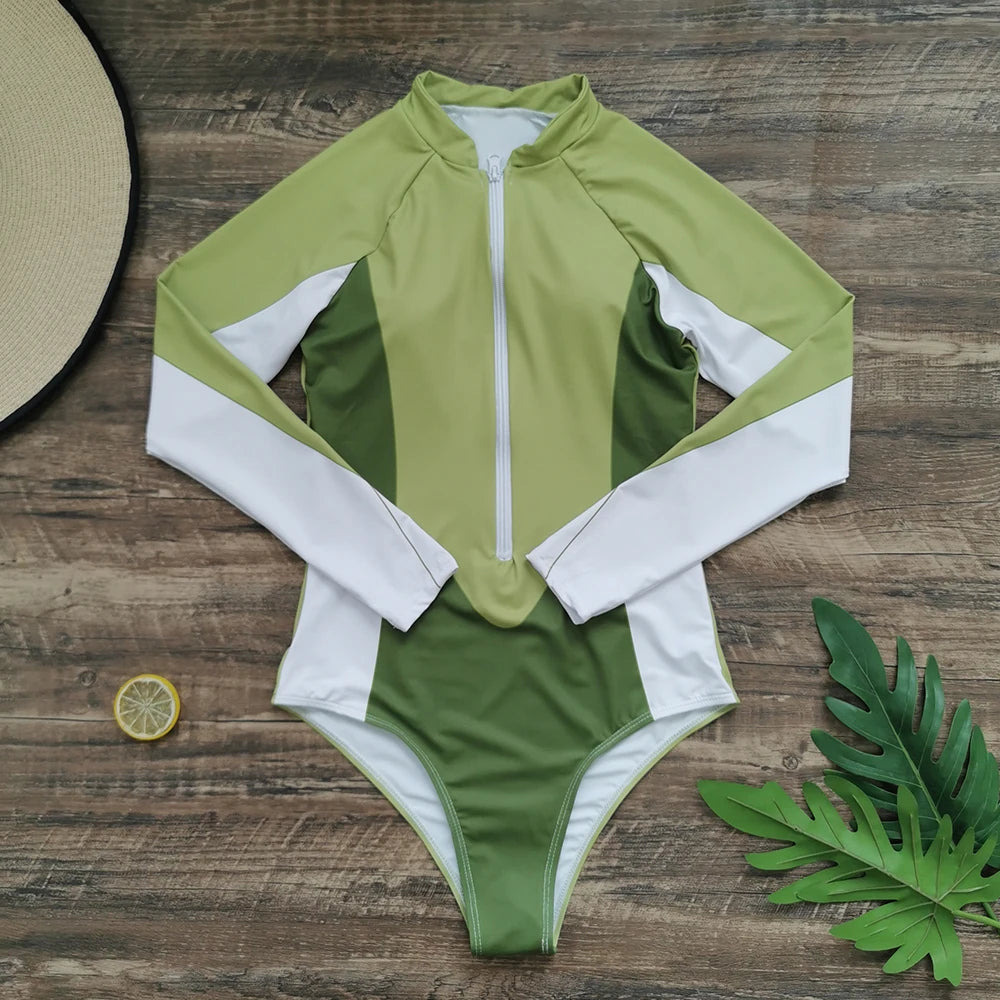 2026 Surfing Sport Swimsuit Long Sleeves Women One Piece Swimsuit  Swimwear Solid Monokini Bathing Suit Tropical Bodysuit Female Beauty World Shop