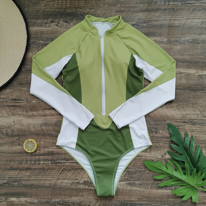 2026 Surfing Sport Swimsuit Long Sleeves Women One Piece Swimsuit  Swimwear Solid Monokini Bathing Suit Tropical Bodysuit Female Beauty World Shop