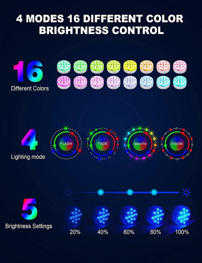 USB Pool Lights Rechargeable Submersible LED Lights with Remote RF IP68 Underwater Waterproof Pond Light for Inground Pool Decor Beauty World Shop