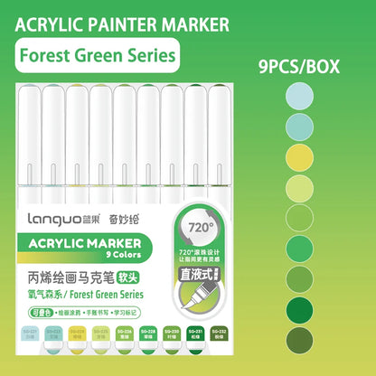 Languo 9pcs/box Soft Brush Acrylic Marker Pen Set，DIY Hand Drawn,Paint Art Markers pens,Student Graffiti Acrylic Paint Pens,M720 Beauty World Shop
