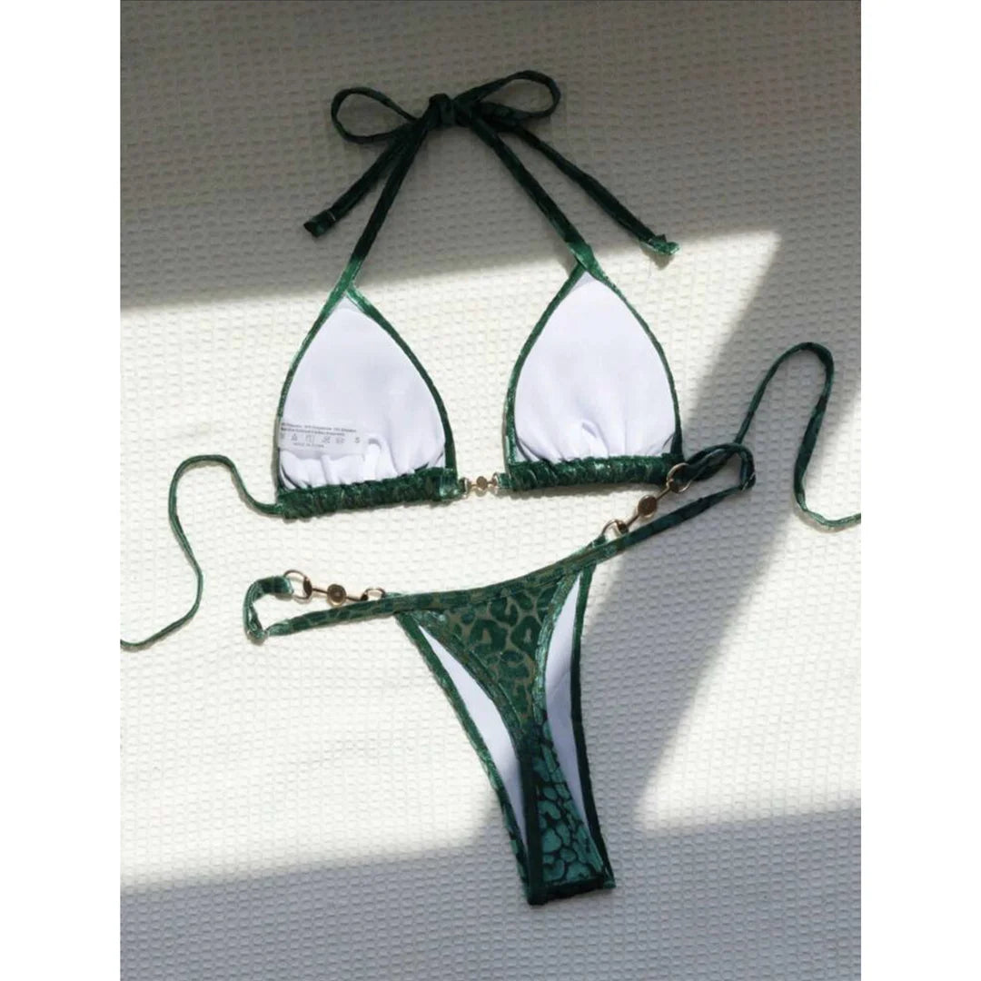 S- XL Leopard Halter Mini Micro Thong Bikini Women Swimwear Female Swimsuit Two-pieces Bikini set Bather Bathing Suit Swim V5207 Beauty World Shop