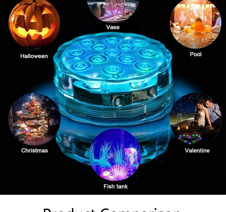 10 LEDs RGB Submersible Light Underwater Lamp Battery Operated Garden Swimming Pool Light for Wedding Party Aquarium Vase Bowl Beauty World Shop
