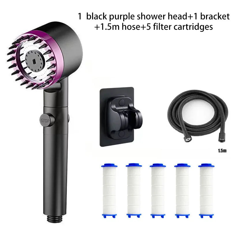 Shower head Shower Filter with Four Modes Bathroom Accessories Head Massage Shower Accessories Shower Knobs Home Furnishings Beauty World Shop
