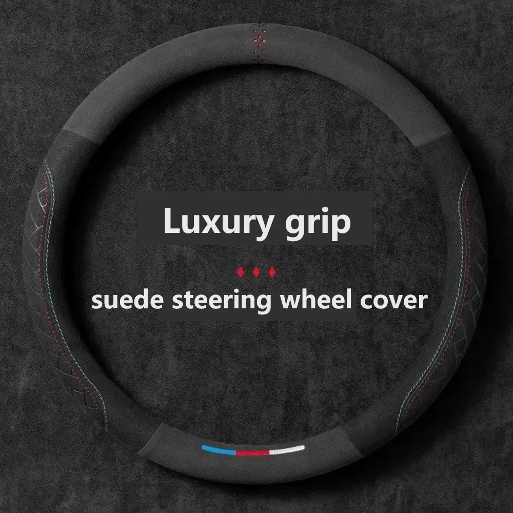 Car steering wheel cover embossed anti slip plush suede, sweat absorbing ultra-thin all season universal handle cover Beauty World Shop