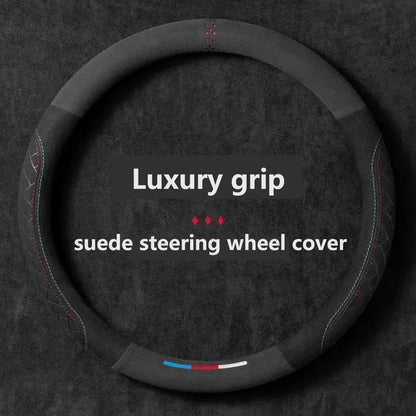Car steering wheel cover embossed anti slip plush suede, sweat absorbing ultra-thin all season universal handle cover Beauty World Shop