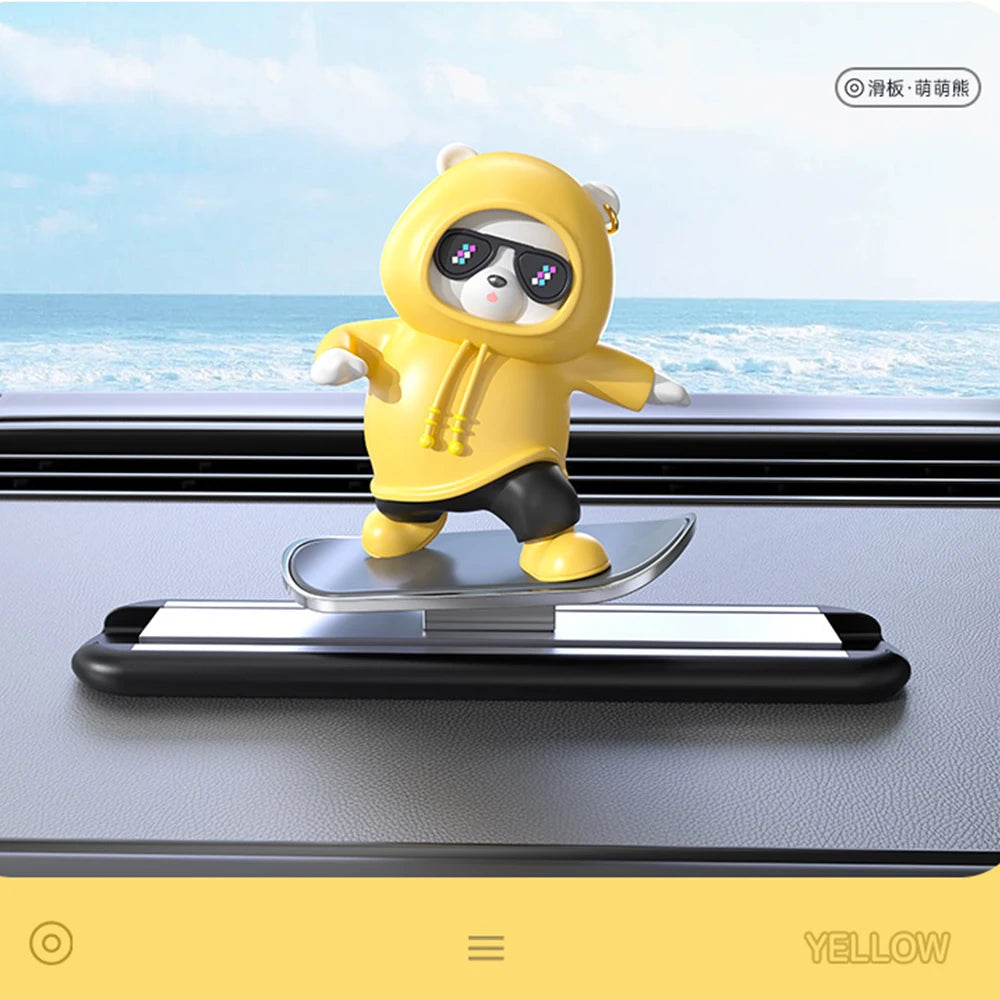 Car Automatic Sliding Skateboard Bear Alloy Cute Cartoon Scooter Center Console Ornaments Creative Car Decoration Accessories Beauty World Shop