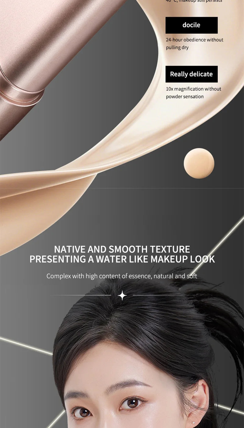 Light and Moist Hydrating Foundation, Natural-Looking, Moisturizing, Shiny, Thin and Lightweight, Double-Headed Makeup Foundation That Rotates for Easy Use, with Its Own Brush, Waterproof, Easy to Apply Makeup, and Easy for B Beauty World Shop
