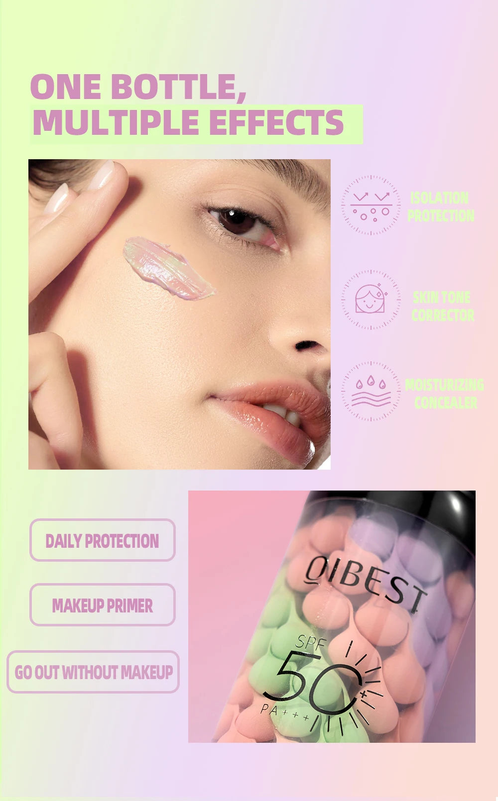 Qibest Three Color Press Release Cream Concealer Isolate Makeup Facial Base Brightening Cream Liquid Concealer Face Primer