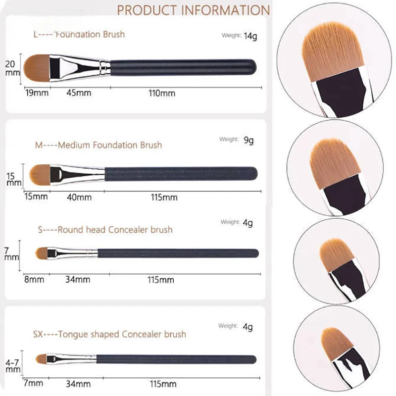 Flat Round Ultra-thin Foundation Concealer Makeup Brush Professional Contour Liquid Cream Concealer Make-up Tool 4 Types Sizes Beauty World Shop