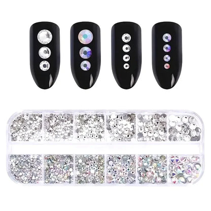 Boxed 3D Flat Back Nail Rhinestones Nail Gems Glass AB & Clear Crystal Rhinestones Kit Nail Art Charms DIY Manicure Accessories Beauty World Shop