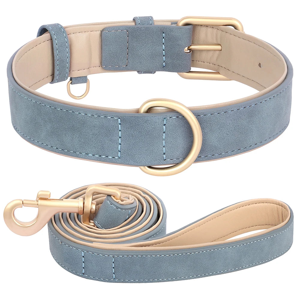 Soft Padded Dog Collar Leash Set PU Leather Pet Dog Collars Necklace With Walking Lead Rope Adjustable For Small Medium Dogs Pug Beauty World Shop