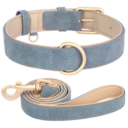 Soft Padded Dog Collar Leash Set PU Leather Pet Dog Collars Necklace With Walking Lead Rope Adjustable For Small Medium Dogs Pug Beauty World Shop
