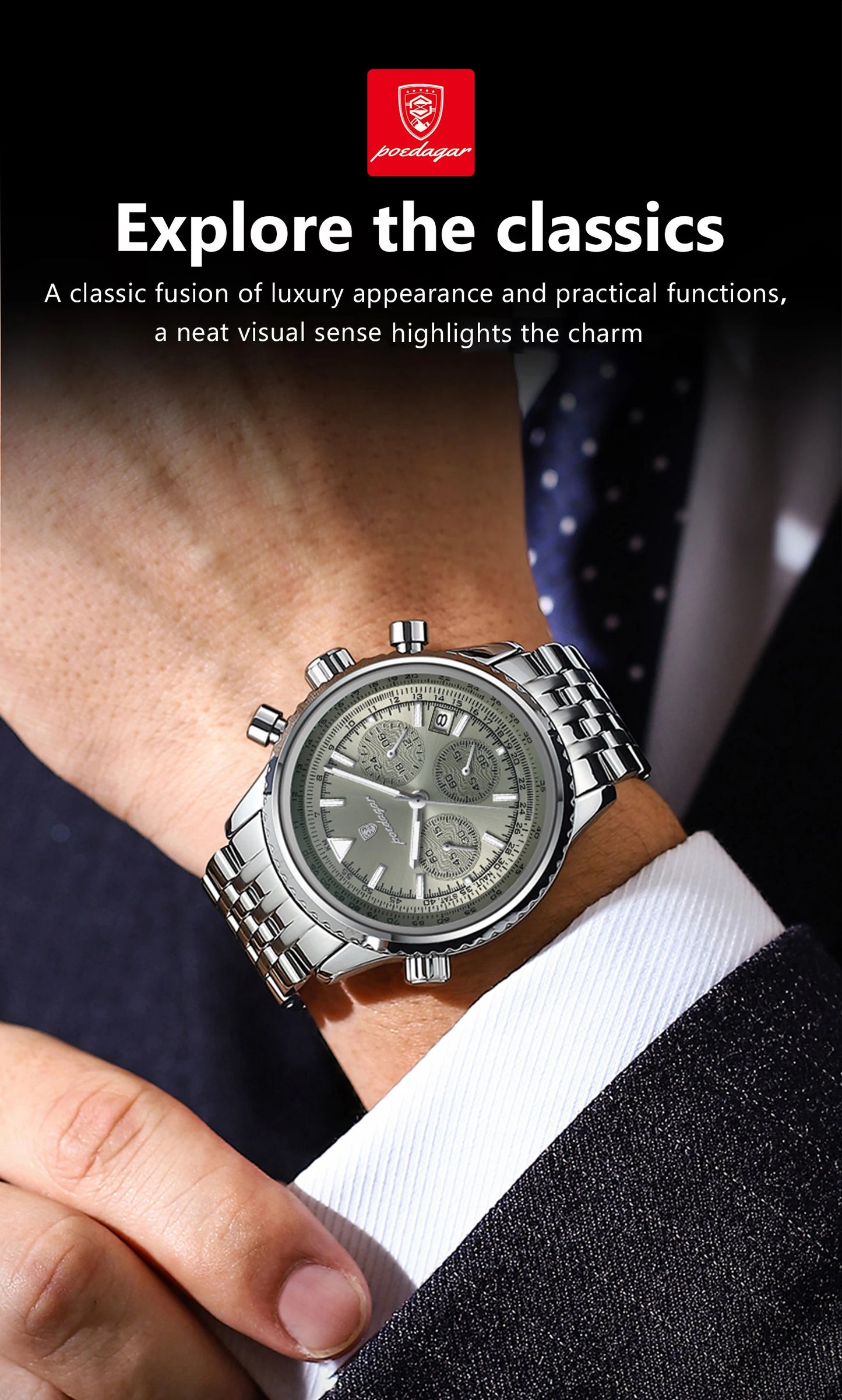 POEDAGAR Luxury Fashion Men Watch Stainless Steel Waterproof Luminous Quartz Male Clock Date Chronograph Military Men's Watches Beauty World Shop