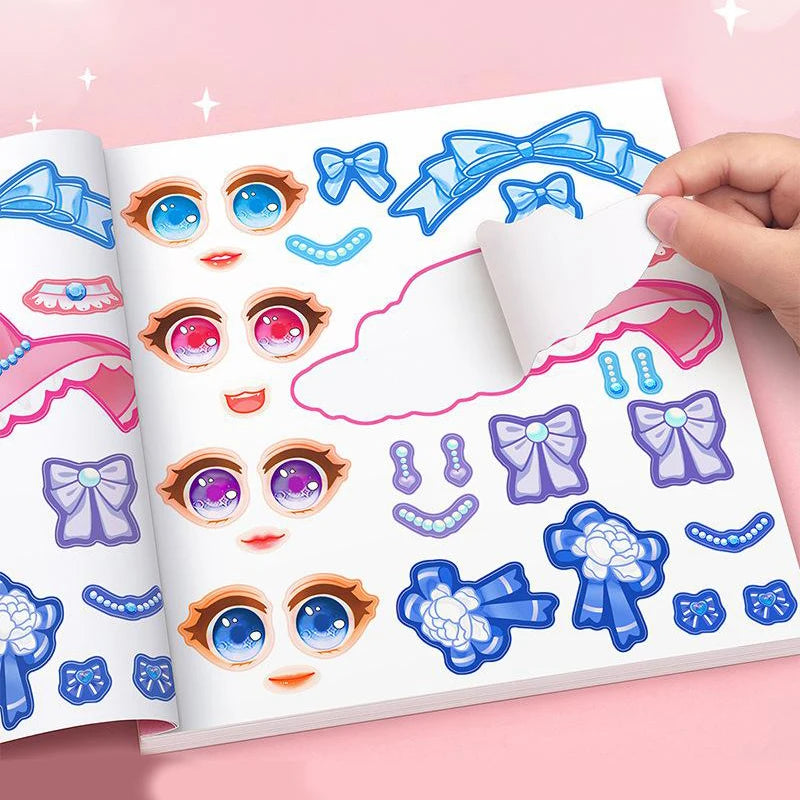 1set Toy Puzzle Stickers Reusable for Girls Cartoon Princess Make a Face Stickers Handicrafts Creative Kids Stickers Beauty World Shop