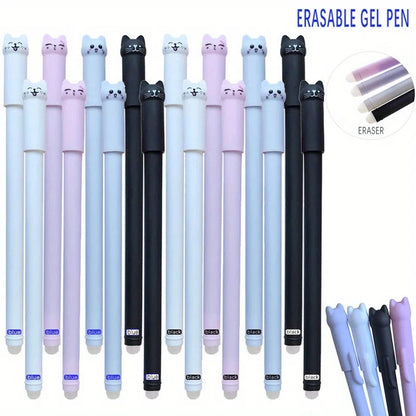 4/8/12pcs Creative Cat Erasable Gel Pens Set 0.5mm Washable Handle Magical Blue/Black Ink Erasable Refills Rod Writing Stationer Beauty World Shop