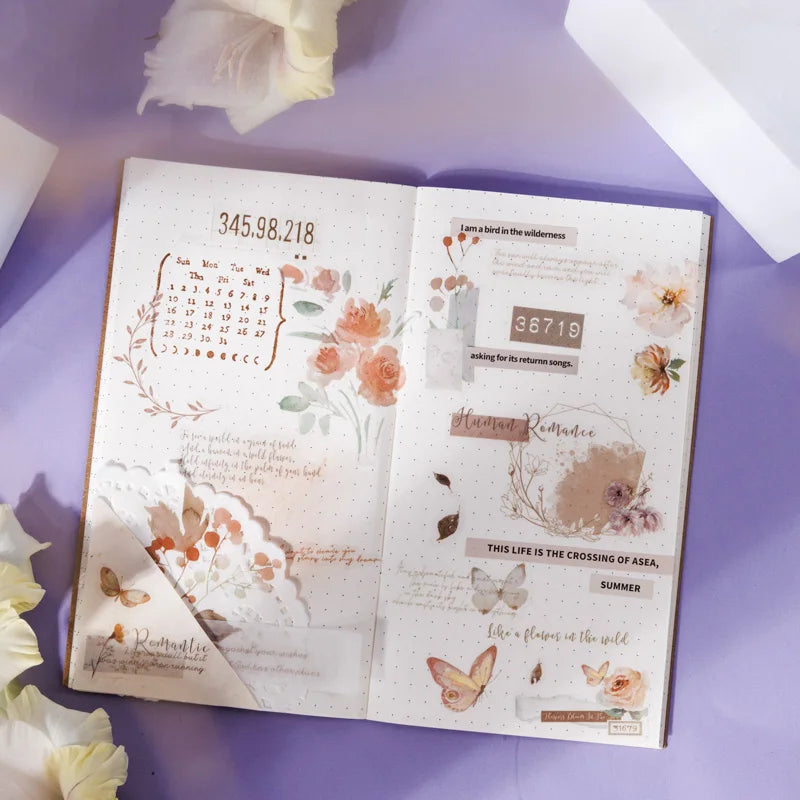 Yoofun 20pcs/lot PET + Washi Paper Aesthetic Flower Stickers Gift Card Journal Scrapbooking Diary Decoration Stationery Labels Beauty World Shop