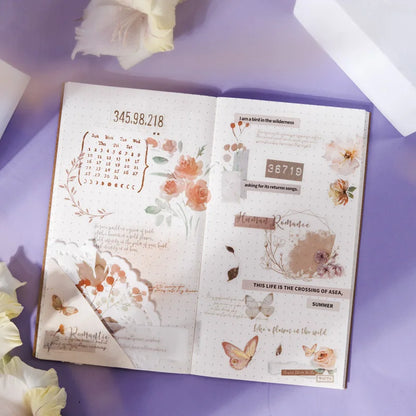 Yoofun 20pcs/lot PET + Washi Paper Aesthetic Flower Stickers Gift Card Journal Scrapbooking Diary Decoration Stationery Labels Beauty World Shop
