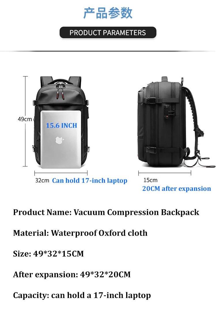 Travel Men 17 Inch Laptop Backpack Vacuum Compression Backpack Business Large Capacity School Backpack Expand Outdoor Backpack Beauty World Shop