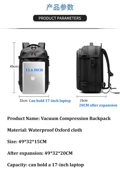 Travel Men 17 Inch Laptop Backpack Vacuum Compression Backpack Business Large Capacity School Backpack Expand Outdoor Backpack Beauty World Shop