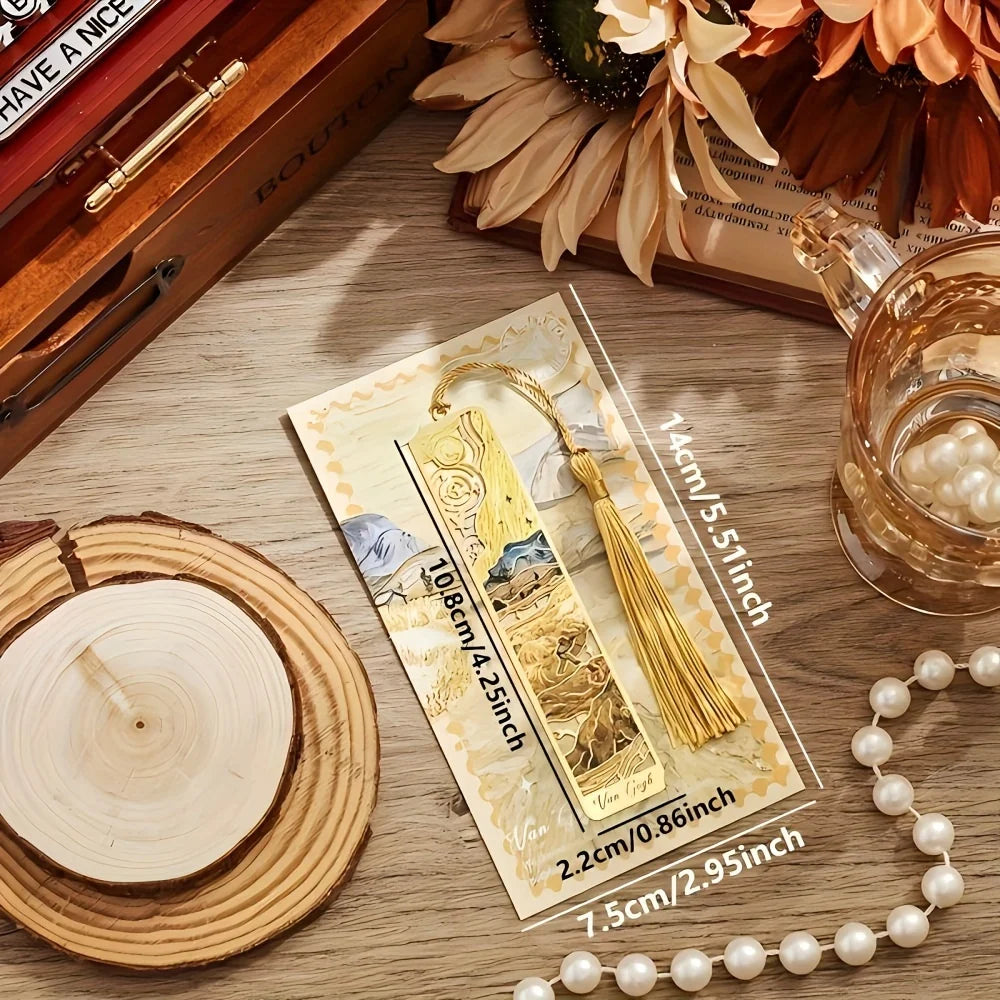 Vintage Oil Painting Metal Bookmarks - Hollow Hot Stamping Long Tassel Bookmarks - Stationery Gifts for Book Clubs, Book Lovers, Beauty World Shop