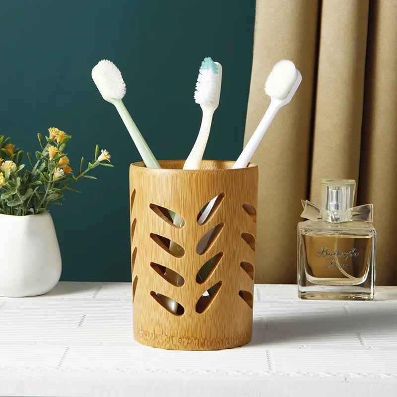 Bamboo toothbrush holder bamboo toothbrush accessories toothbrush pen makeup brush organizer biodegradable （Circular ） Beauty World Shop
