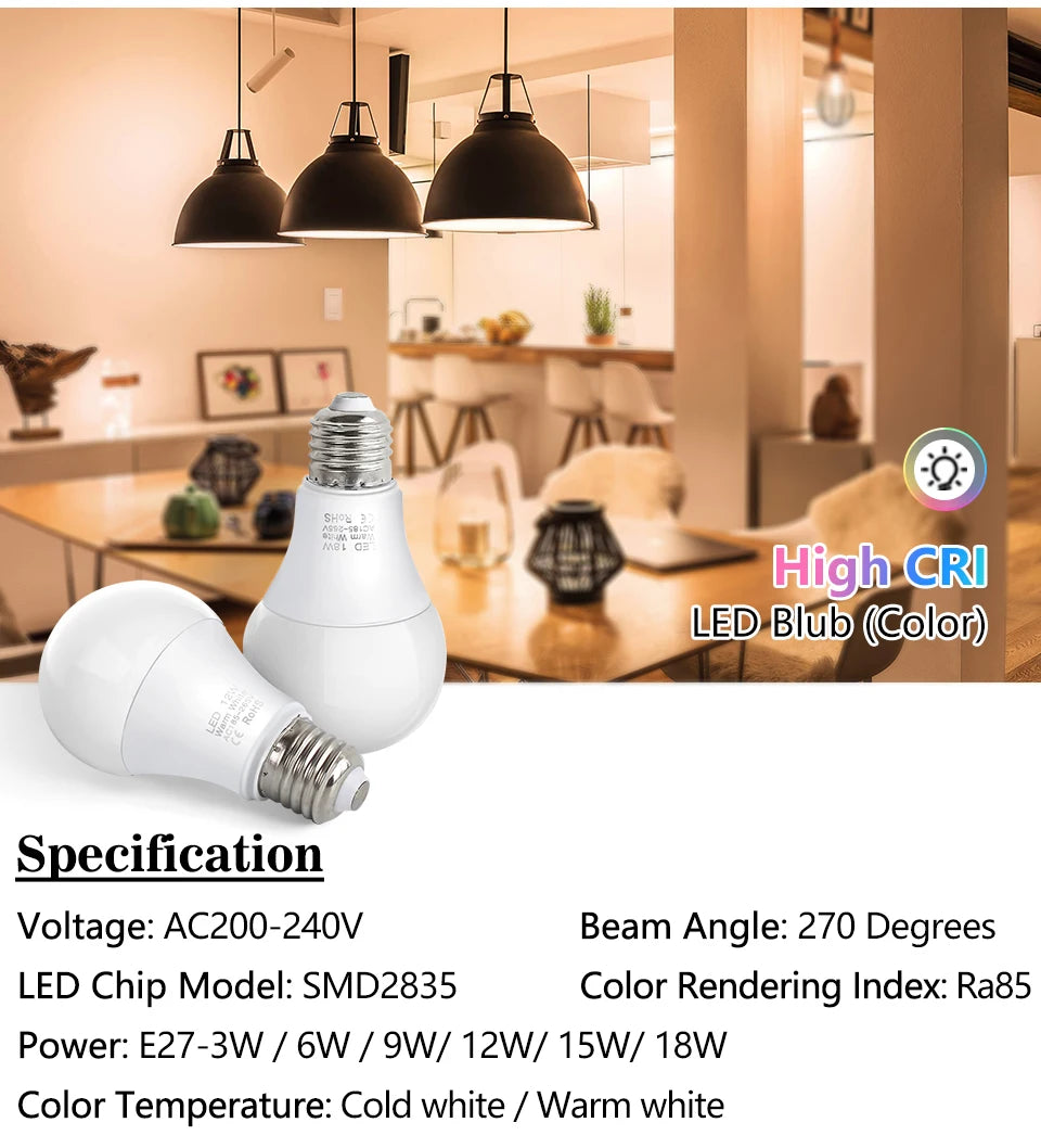 4pcs/lot E27 LED Bulb Lamps AC 220V SMD2835 3W 6W 9W 12W 15W 18W Lampada Led Light Bulbs Living Room Home Indoor LED Bombilla Beauty World Shop
