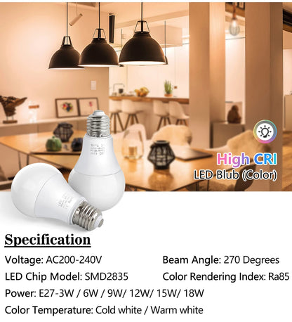 4pcs/lot E27 LED Bulb Lamps AC 220V SMD2835 3W 6W 9W 12W 15W 18W Lampada Led Light Bulbs Living Room Home Indoor LED Bombilla Beauty World Shop