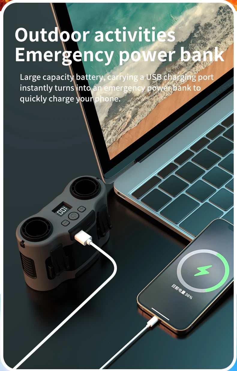 Portable Waist Clip Fan Mini USB Charging Hanging Fan with LED Flashlight Outdoor Single/dual Air Outlet Fan 20000/10000Mah F6/7 Beauty World Shop