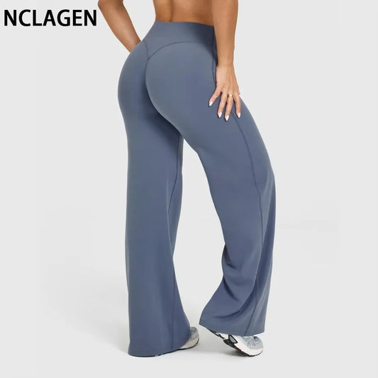 NCLAGEN SoftMotion Straight Leg Bottoms Women's Mid-Waist Yoga Pants GYM Leggings Naked Feel Pilates Running Sports Trousers Beauty World Shop