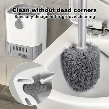 Toilet Brush Set With Holder, Wall Mounted Long Handle Toilet Brush Flexible Toilet Brush Bathroom Brush Cleaning Tools Beauty World Shop
