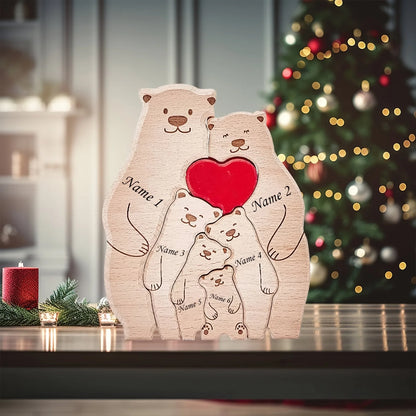 Personalized Family Bear Puzzle Decor Custom Names Fits 2-6 Names Rustic Wooden Bears Seasonal Décor for Mother's & Father's Day Beauty World Shop