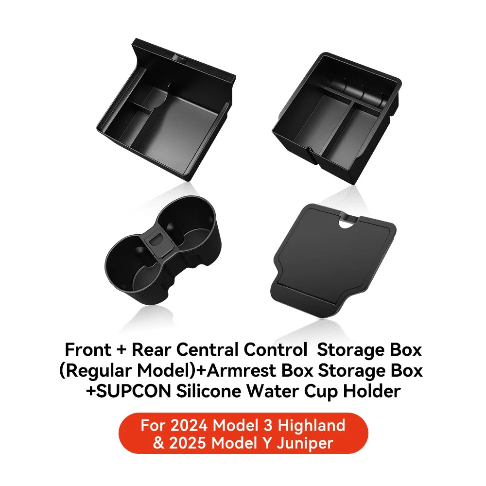 YZ For Tesla Model 3 Highland 2024 Model Y juniper 2025 Storage Box Center Armrest Hidden Box Cup Holder Organizer Accessories Beauty World Shop