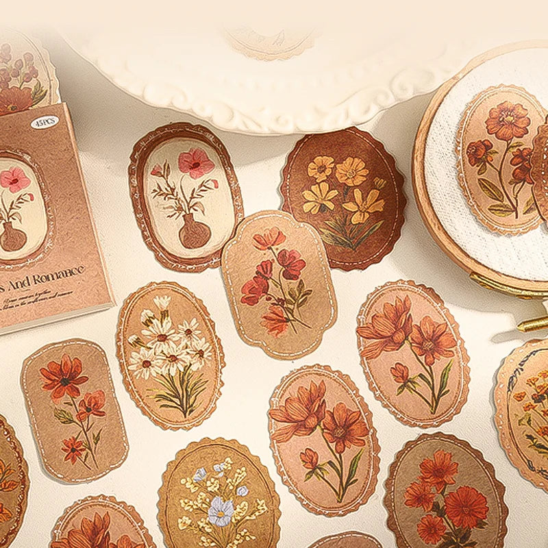 Mr. Paper 45pcs Serene Florals Sticker Pack - Boxed Flower Theme Collection, DIY Journal Collage Decor Set, Literary Stationery Beauty World Shop