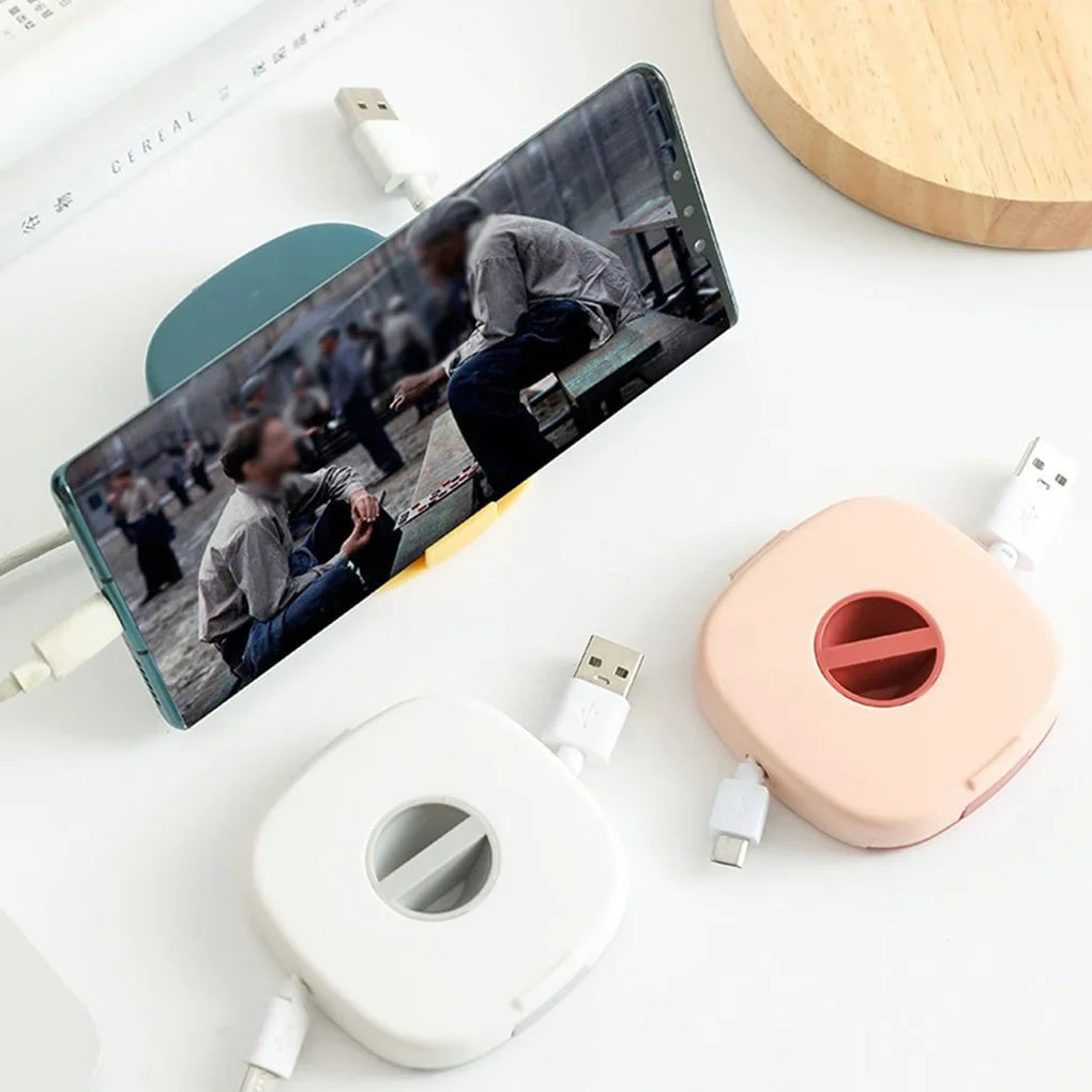 Portable Round USB Cable Winder Small Cable Organizer Rotating Data Cable Organizer Mobile Phone Mobile Charging Cable Winder Beauty Trend Shop