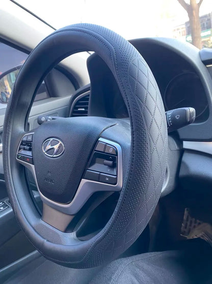 Napa Leather Perforated Patchwork Car Steering Wheel Cover, Non-slip, Breathable, Universal 15 Inch (Approx. 38cm) Beauty World Shop