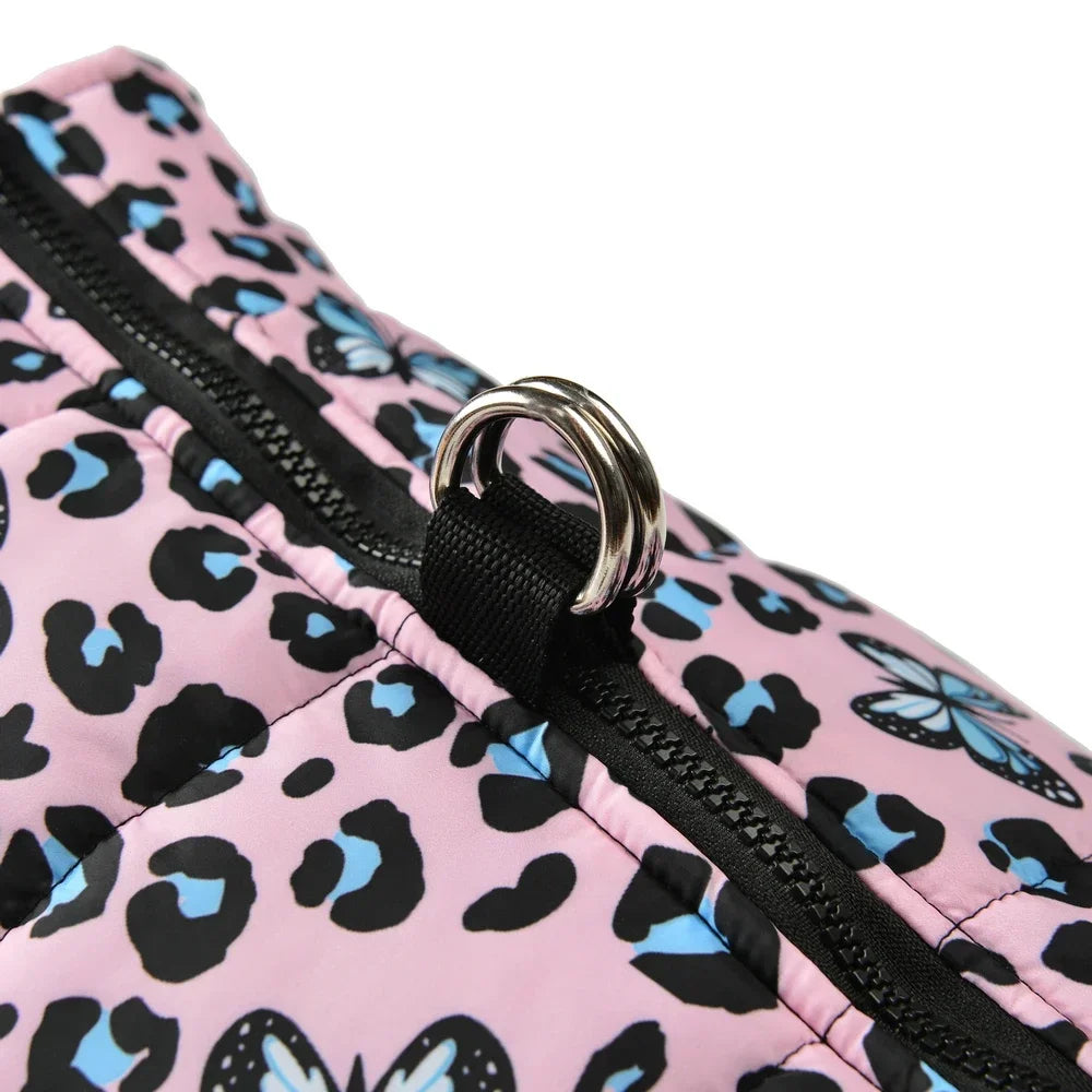 Dog Jacket Winter Warm Clothes For Small Medium Dogs Cats Leopard Print Pet Puppy Coat With D-ring Chihuahua Yorkie Pug Outfits