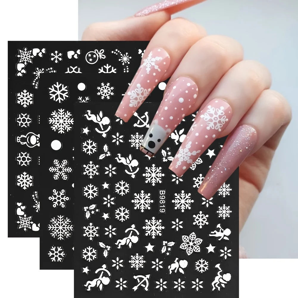 30pcs Sheets Christmas 3D Nail Art Stickers Decals Nail Art Supplies for Women And s - Self-Adhesive Cartoon Snowflake Snowman Beauty World Shop