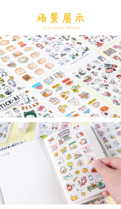 6Pcs/Lot Waterproof Cartoon Transparent Pvc Stickers DIY Hand Account Diary Decorative Stickers Kawaii Phone Cup Stickers Beauty World Shop