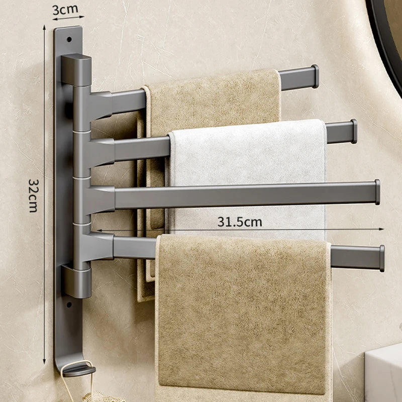 Bathroom Towel Rack Rotatable Towel Holder Space Aluminum 2/3/4/5-Bar Towel Hanger Kitchen Shelf Paper Hanging Wall Mounted Beauty World Shop