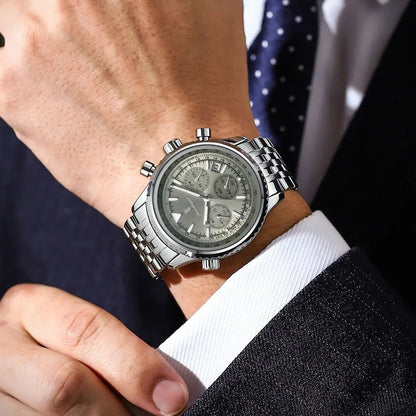 POEDAGAR Luxury Fashion Men Watch Stainless Steel Waterproof Luminous Quartz Male Clock Date Chronograph Military Men's Watches Beauty World Shop