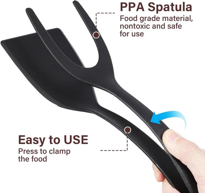 New 2 in 1 Grip Flip Spatula Tongs Egg Flipper Spatula Nylon Non Stick Coating Pancake Fish French Toast Omelet Making Tool Beauty World Shop