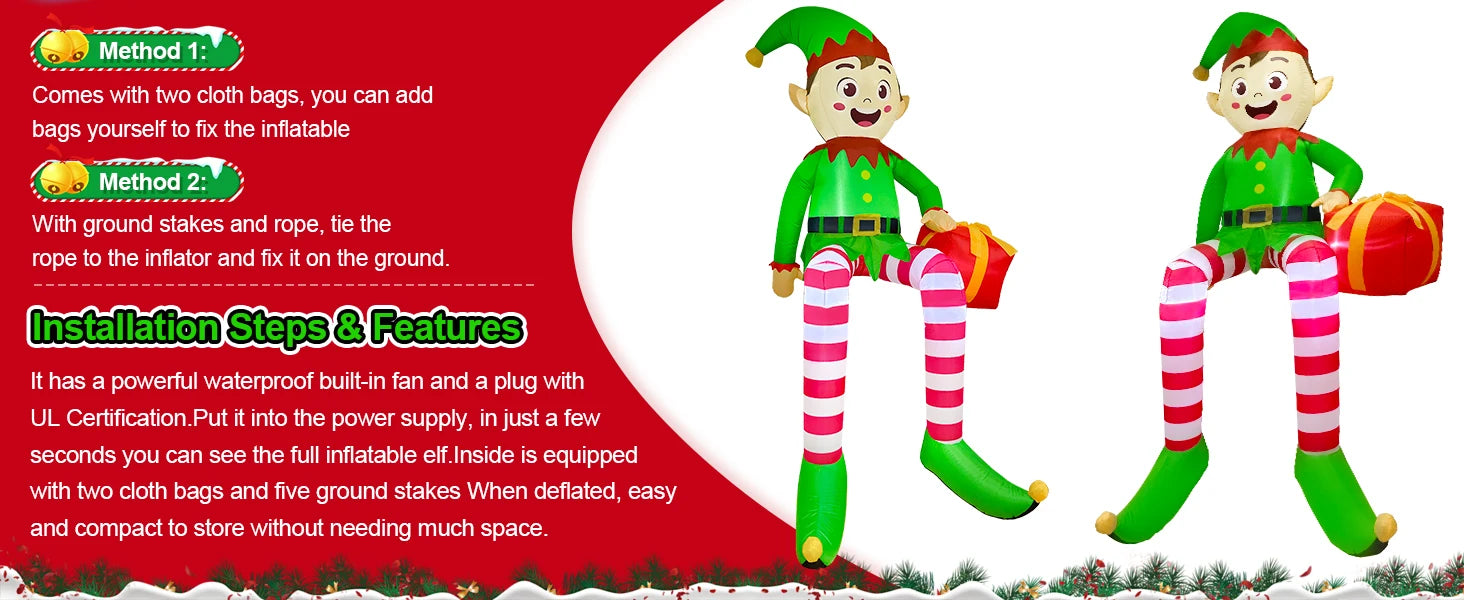 8FT Christmas Inflatables Outdoor Decorations, Christmas Inflatable Sitting Elf Christmas Yard Decorations Bliud-in LED Lights Beauty World Shop