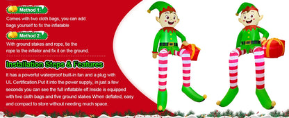 8FT Christmas Inflatables Outdoor Decorations, Christmas Inflatable Sitting Elf Christmas Yard Decorations Bliud-in LED Lights Beauty World Shop