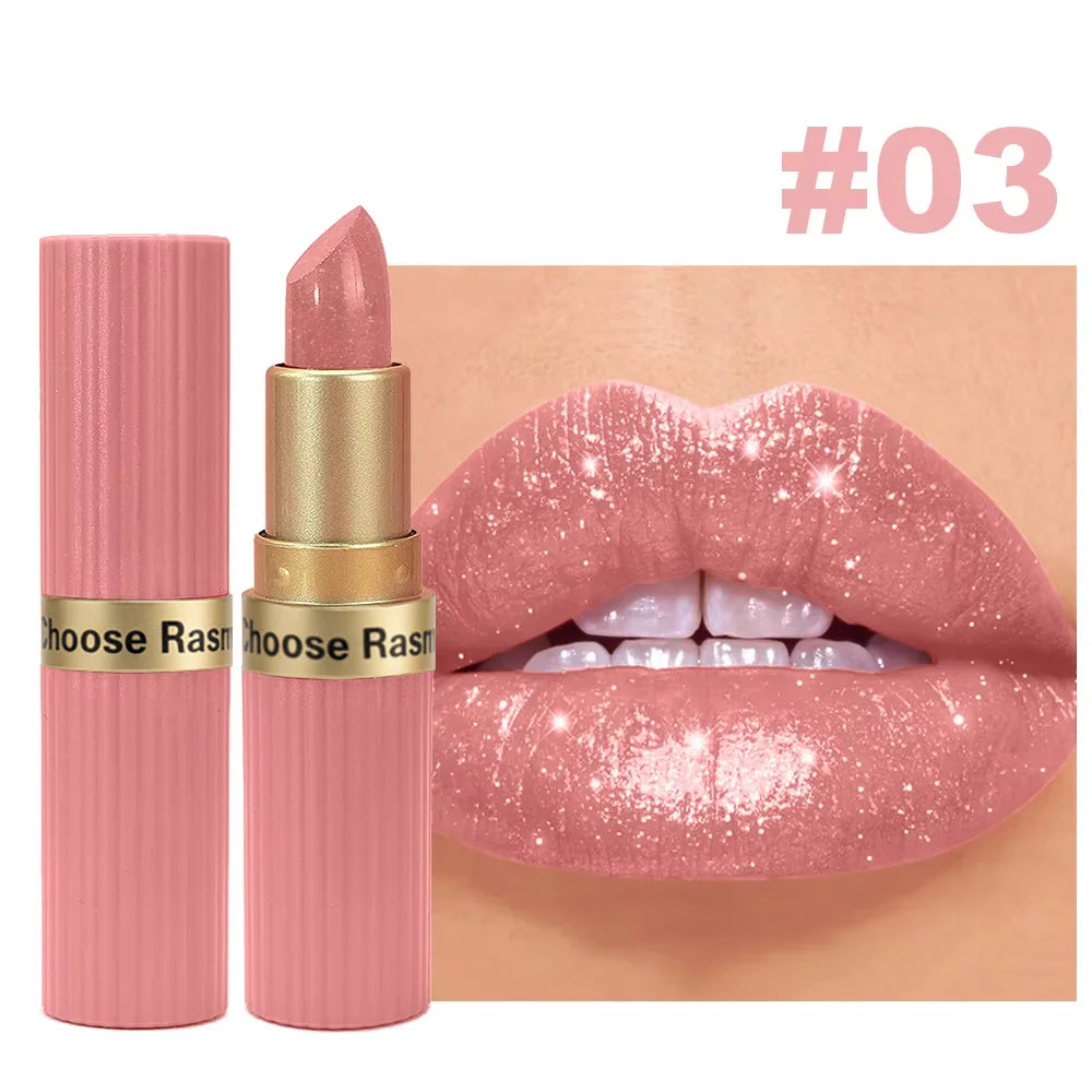 Pearlescent Pink Glitter Velvet Lipstick Metallic Waterproof Long Lasting Matte Shimmer Diamond Lipstick Women Makeup Cosmetic Beauty World Shop