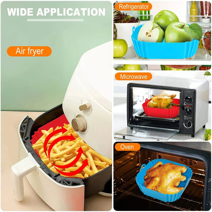 Silicone Air Fryer Pot Tray Food Safe Reusable Square BBQ Barbecue Pad Plate Airfryer Oven Baking Mold Basket Pan for Kitchen Beauty World Shop