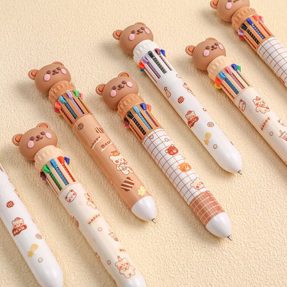 10 Colors Ballpoint Pen Cartoon Bear 0.5mm Colorful Ink Gel Pens Silicone Kawaii Pens School Office Supplies Korean Stationery Beauty World Shop
