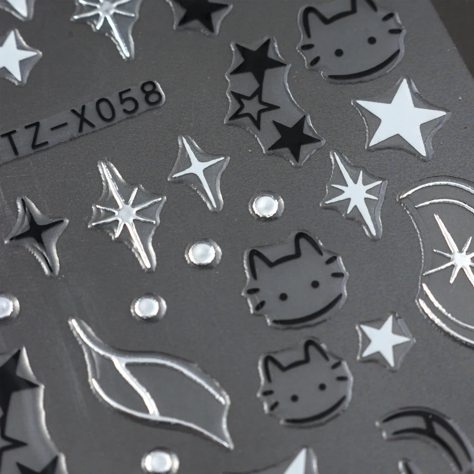 Black Silver Cat Animals Nail Sticker Decals Y2K Charms Cute Dog Cartoon Adhesive Sliders Foils For Manicure Nail Art Decoration Beauty World Shop
