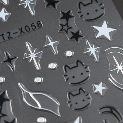 Black Silver Cat Animals Nail Sticker Decals Y2K Charms Cute Dog Cartoon Adhesive Sliders Foils For Manicure Nail Art Decoration Beauty World Shop
