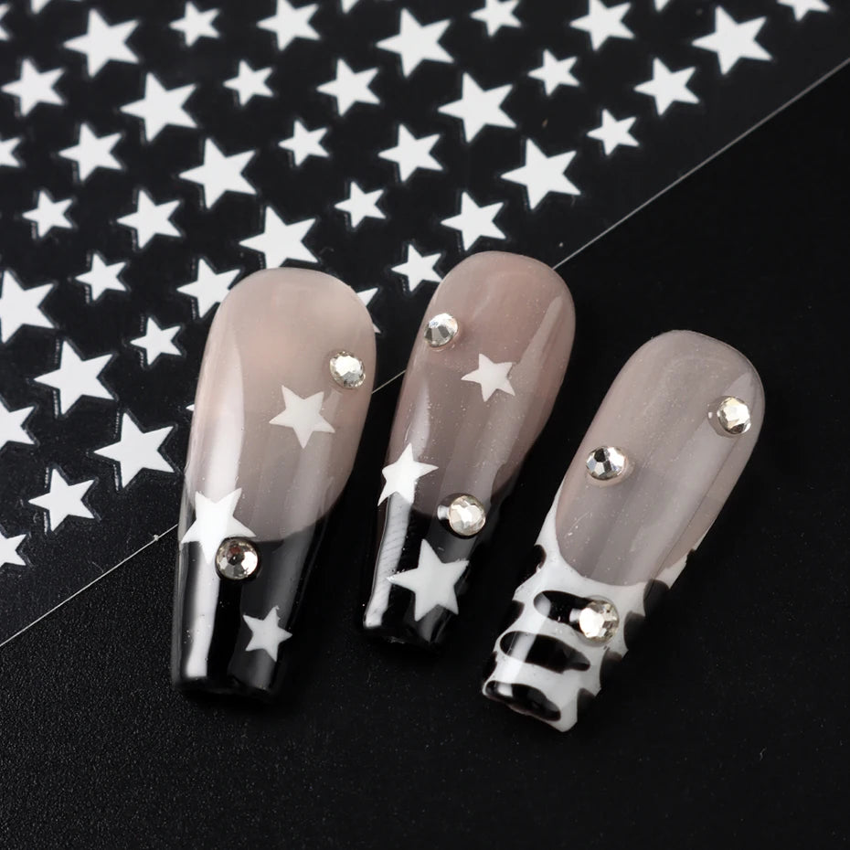 3D Black Pink Stars Stickers for Nails Golden Silvery Stars Adhesive Nail Decals Autumn Winter Festival DIY Nail Art Accessories Beauty World Shop